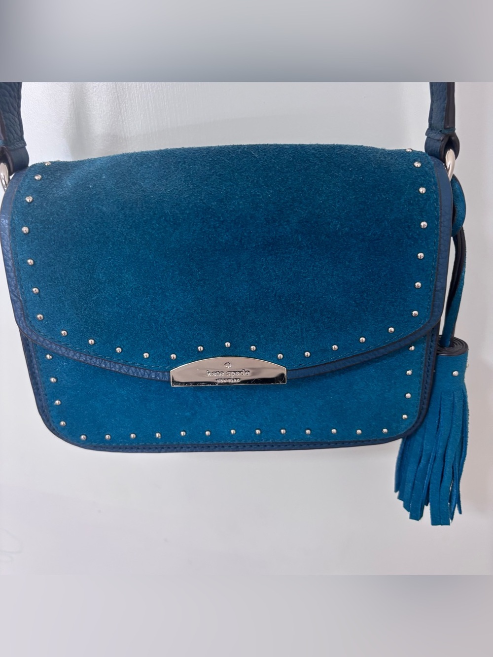 Kate Spase New York Teal green Suede Crossbody Bag